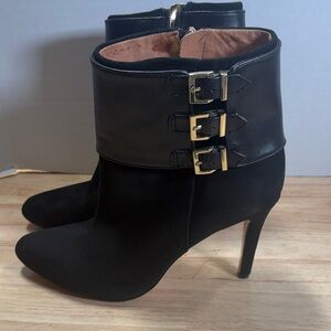 Louise et Cie Black Ankle Booties with Gold Buckles